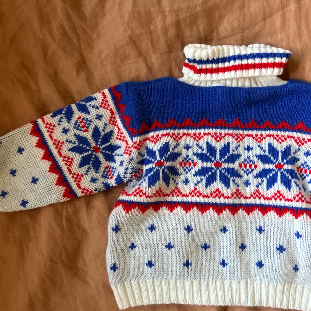 Kids White, Blue & Red Fair Isle Turtleneck Sweater